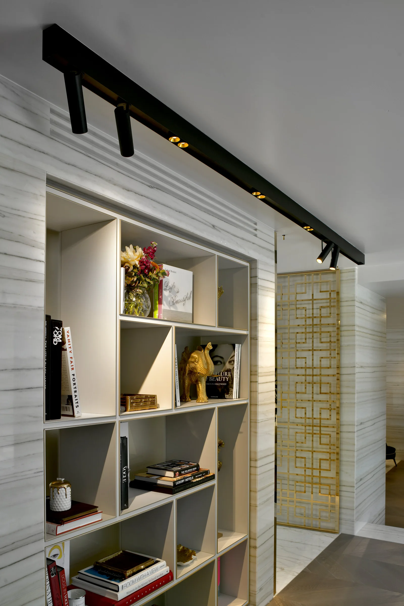 Cana channel with Holon spots lighting a bookcase