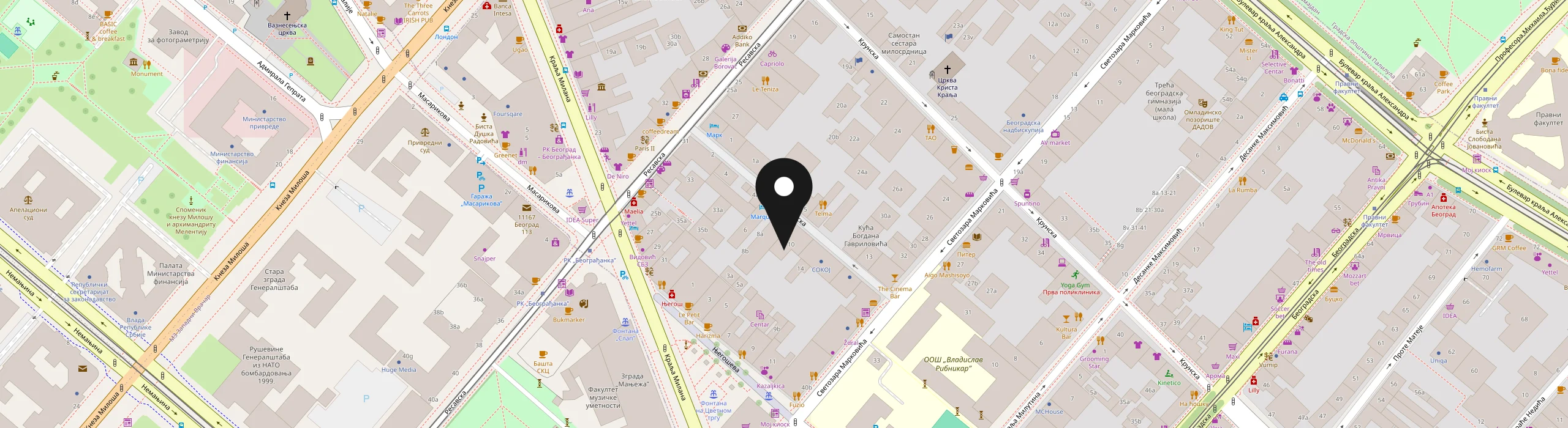 Map showing the Lightology Lab showroom at Misarska 8, Belgrade