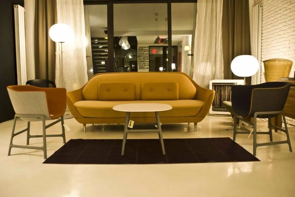 Seating vignette in the Lightology Lab showroom, Belgrade
